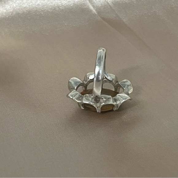 Vintage Sterling Silver Ribbon Ruffle Edge Tiger's Eye Ring 925 Size 5.5 Unique - Picture 10 of 16